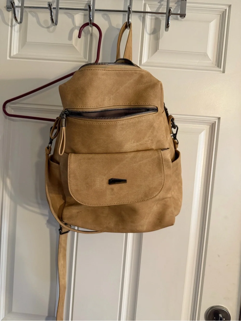 Neutral Tan Suede Backpack with Matching Gloves - Men